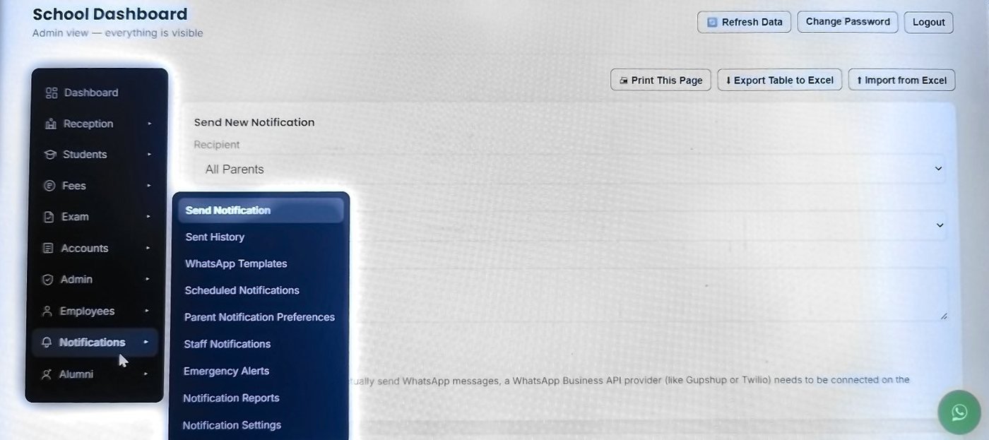 Vidyalaya School ERP: Notifications