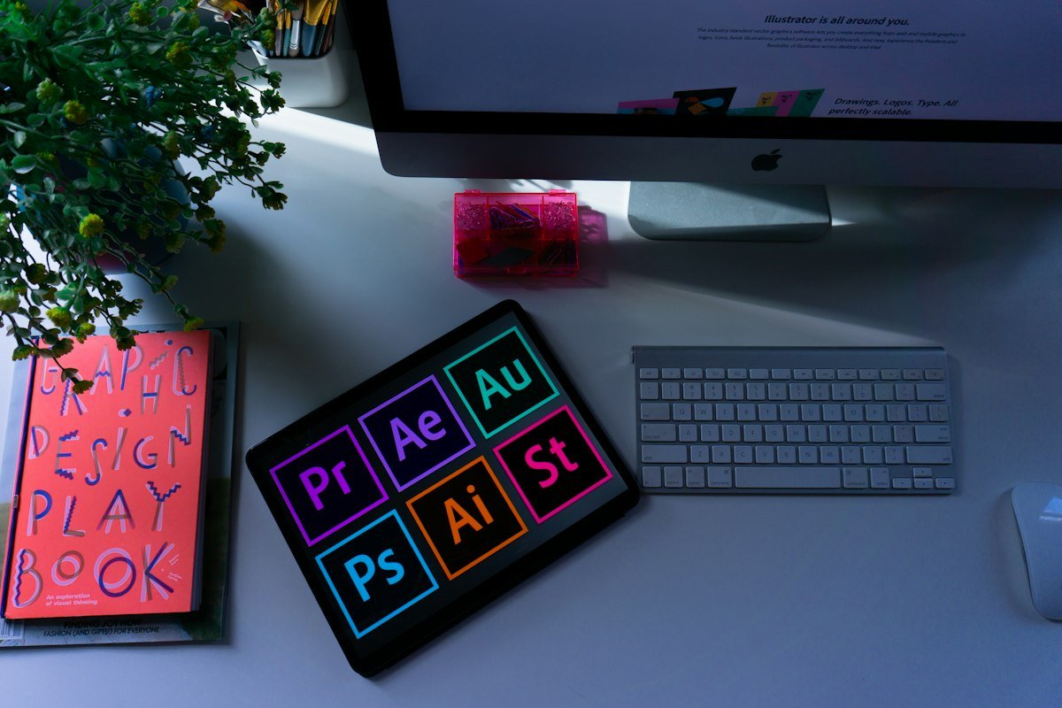 Designer's desk with design software